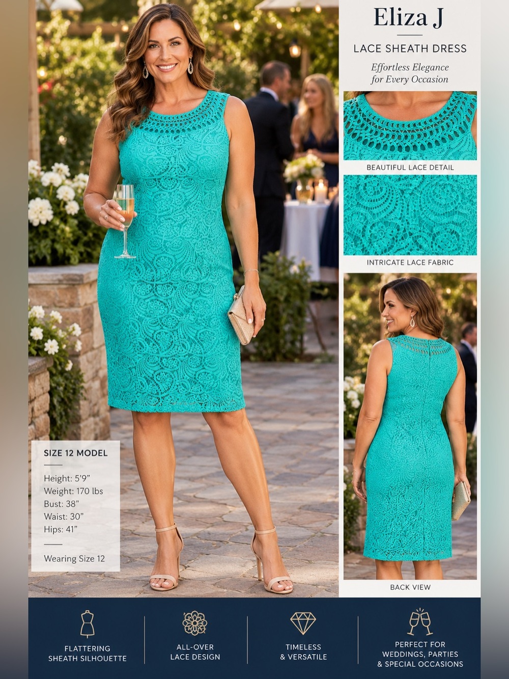 Eliza J Turquoise Lace Sheath Dress